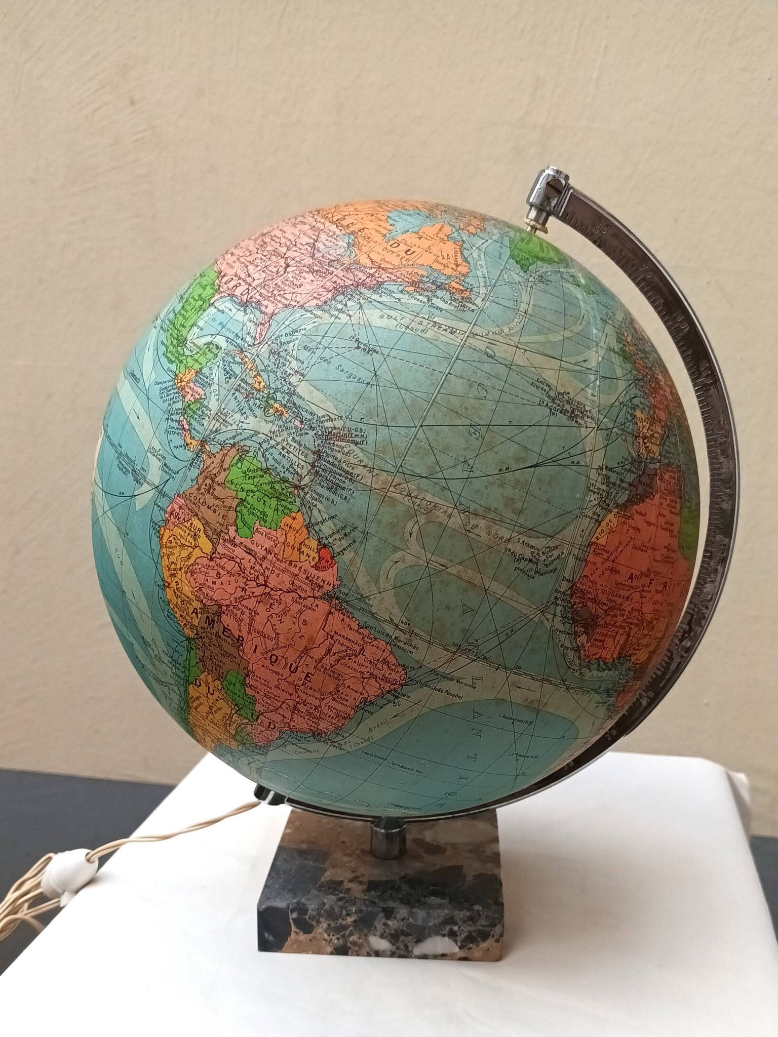 Illuminated terrestrial globe Perrina from the 1950s/60s.