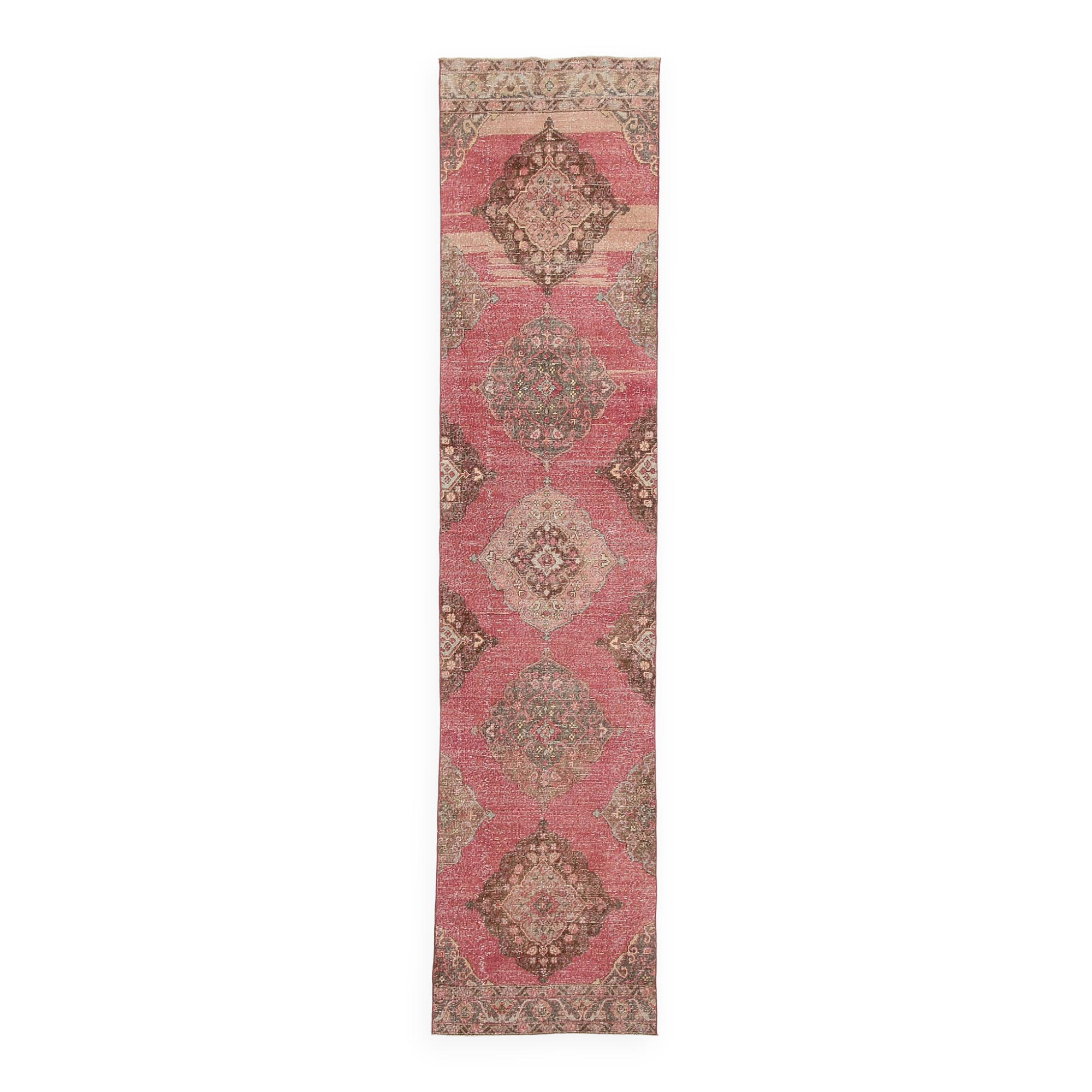 3x13 Red & Pink Vintage Runner Rug, 91x399Cm