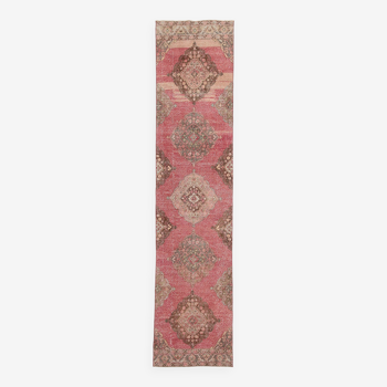 Tapis de couloir vintage rouge et rose 3x13, 91x399Cm