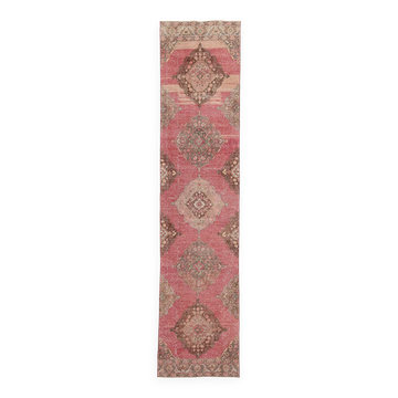 3x13 Red & Pink Vintage Runner Rug, 91x399Cm