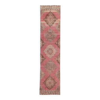 Tapis de couloir vintage rouge et rose 3x13, 91x399Cm