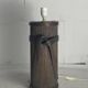 Grande lampe de table pilier en bambou et rotin en roseau, abat-jour bouclé, Italie années 1970