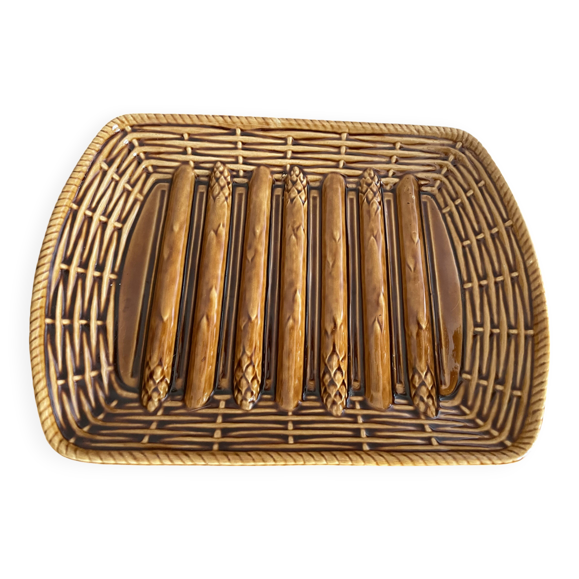 Asparagus dish in Sarreguemines barbotine