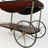 Chariot bar desserte vintage en acajou et laiton 1950s