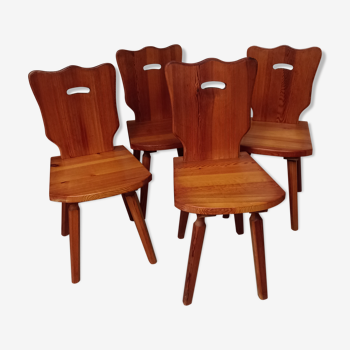 Set of vintage chairs brutalist solid wood