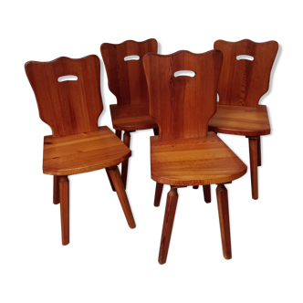 Set of vintage chairs brutalist solid wood