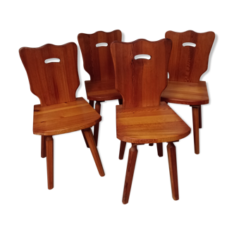 Lot de chaises vintage brutaliste bois massif