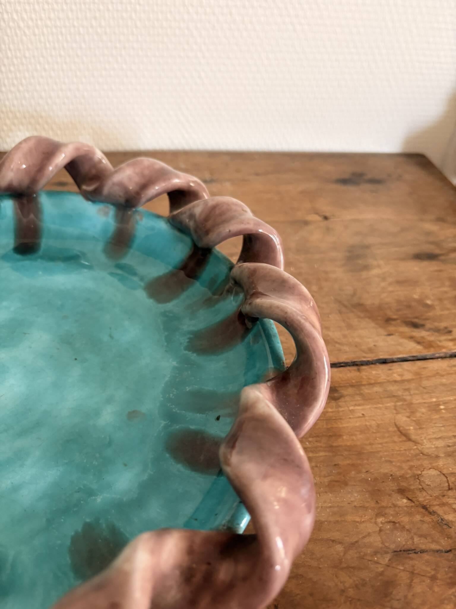 Empty Pocket Bowl Ceramic Pottery Bavent Turquoise Violet Glaze
