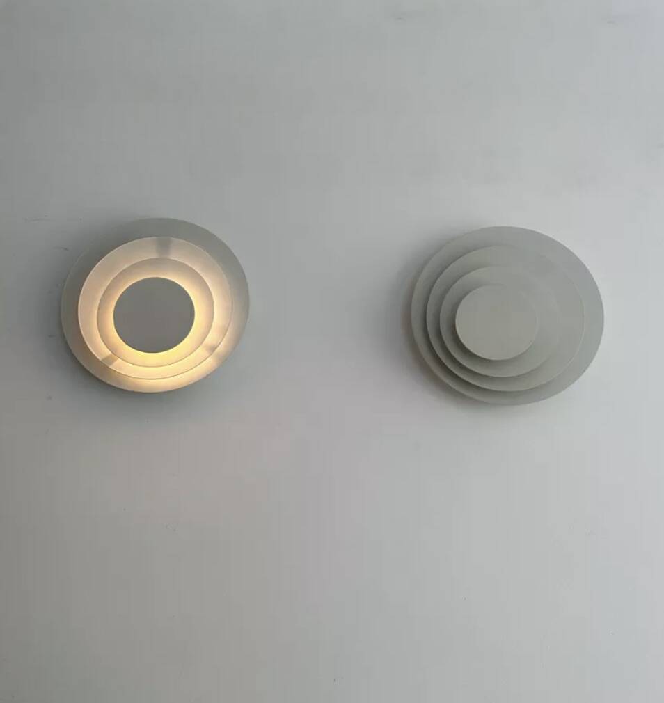 Pair of vintage geometric wall lights, white lacquered metal, Germany 1980s
