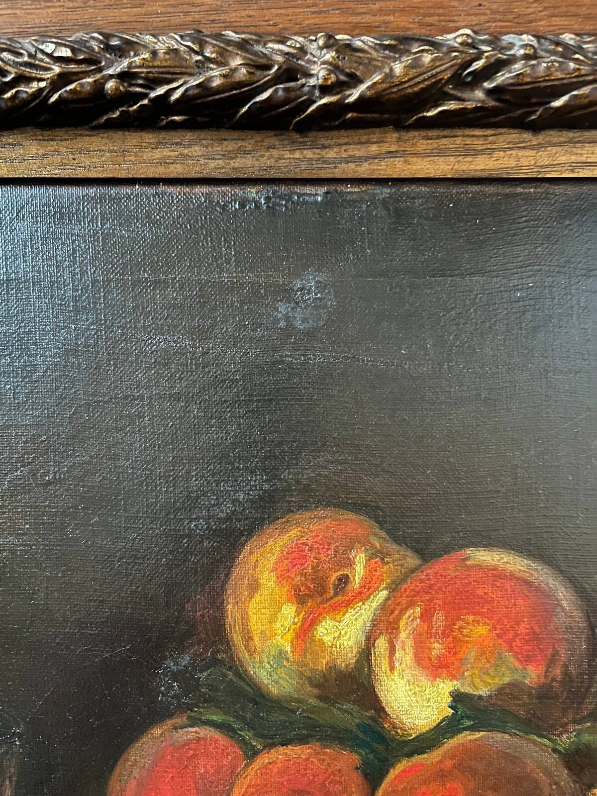 Tableau HST "Nature morte aux pêches" L. DesGuin 1907