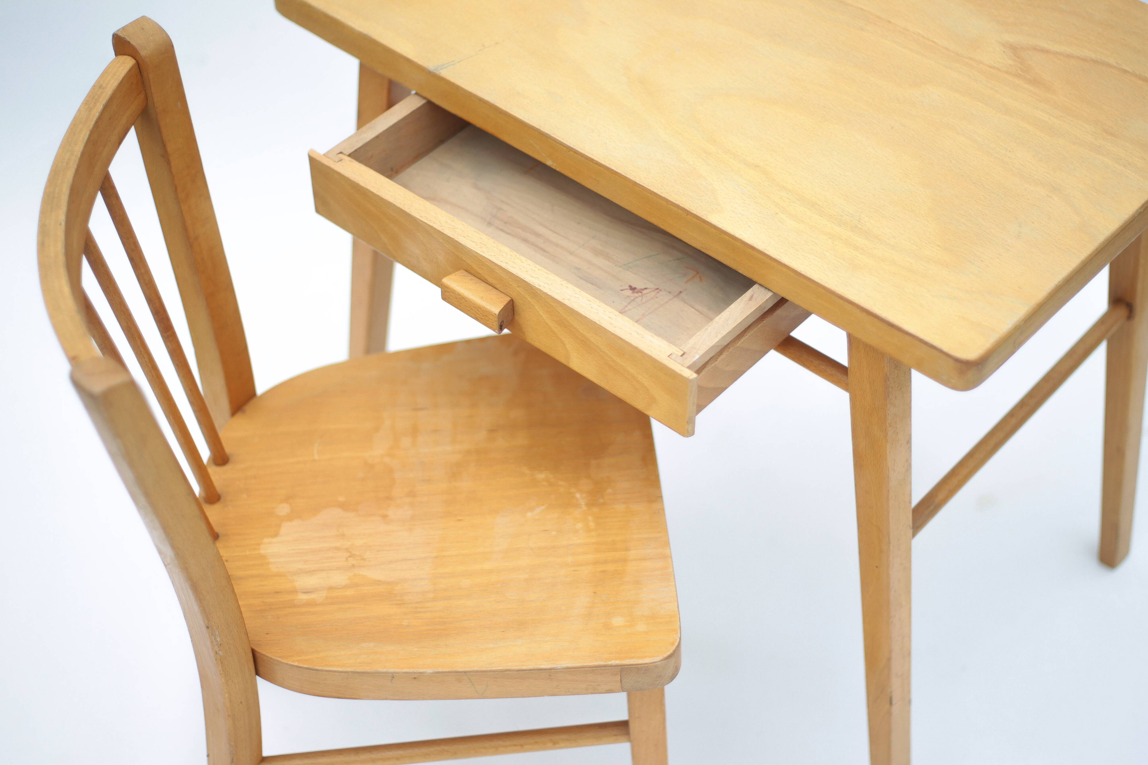 Baumann vintage desk, children's wooden desk with chair, desk with drawers.