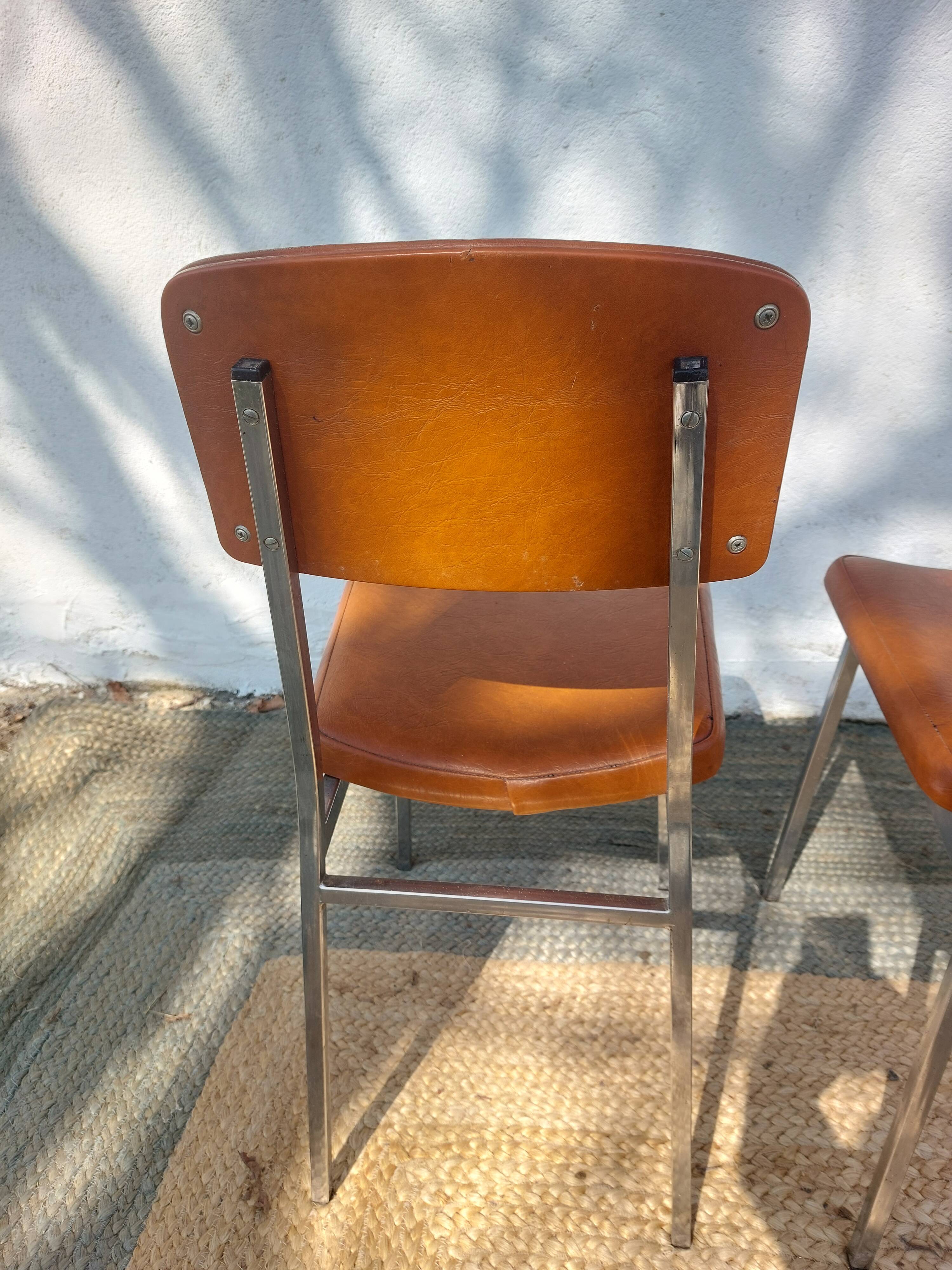 3 stainless steel tube chairs and faux leather, vintage