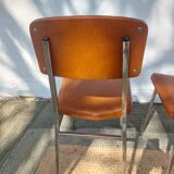 3 stainless steel tube chairs and faux leather, vintage
