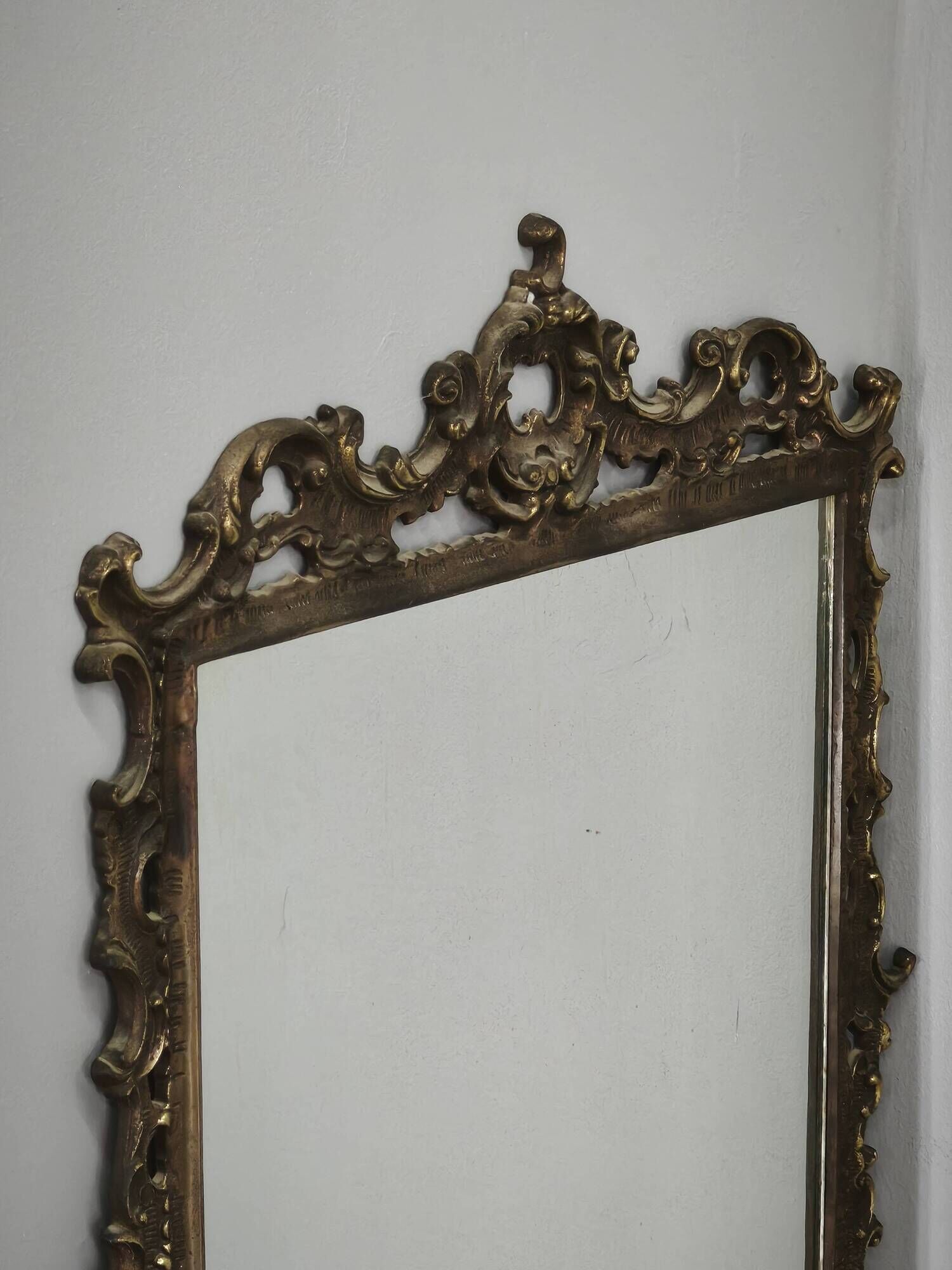 Italian Rococo Revival Gilt Metal Wall Mirror, 1950s