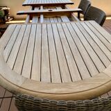 Set Unopiu teak table and 4 chairs eden synthetic fiber waprolace handmade weave