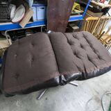 Fauteuil scandinave 1970 bois laminé courbé assise Cuir