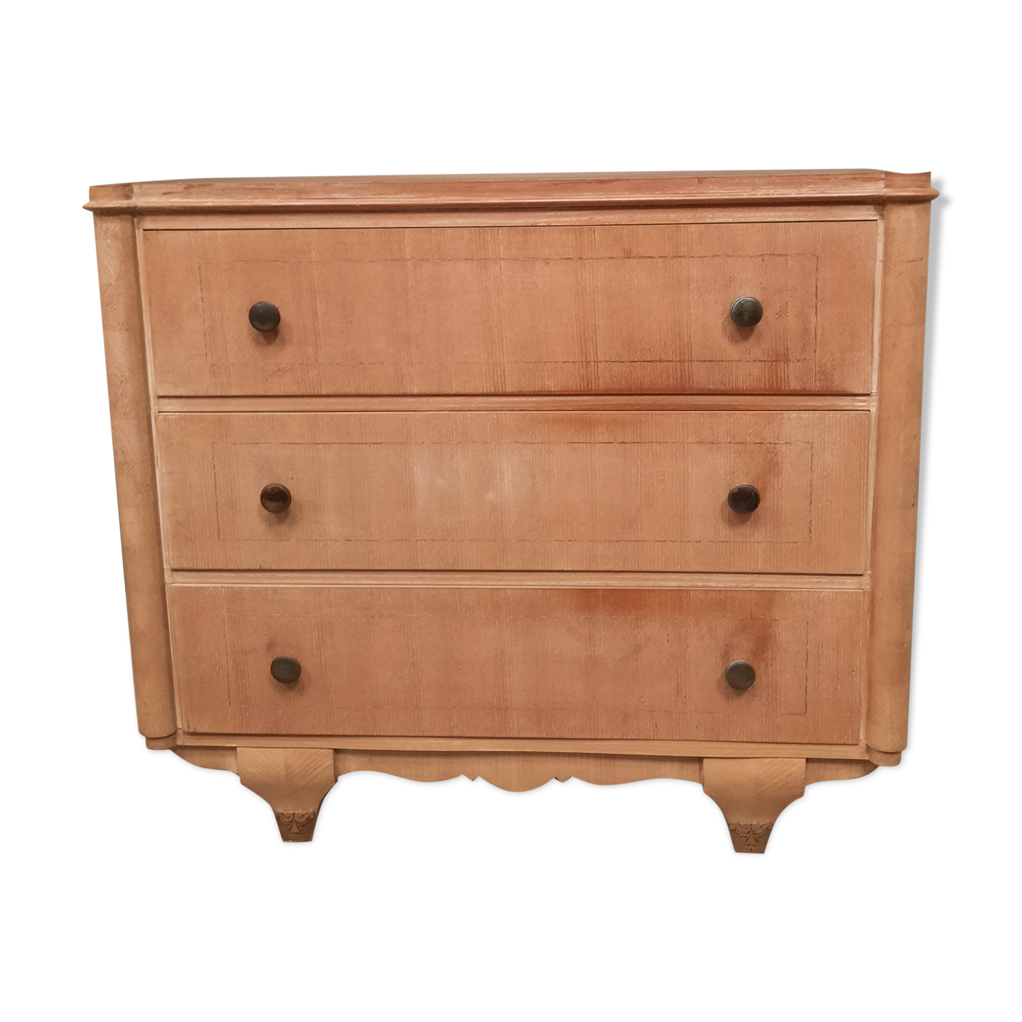 Vintage wooden chest of drawers with clear veneer