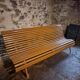 Vintage French garden bench in pine, mid-20th century.