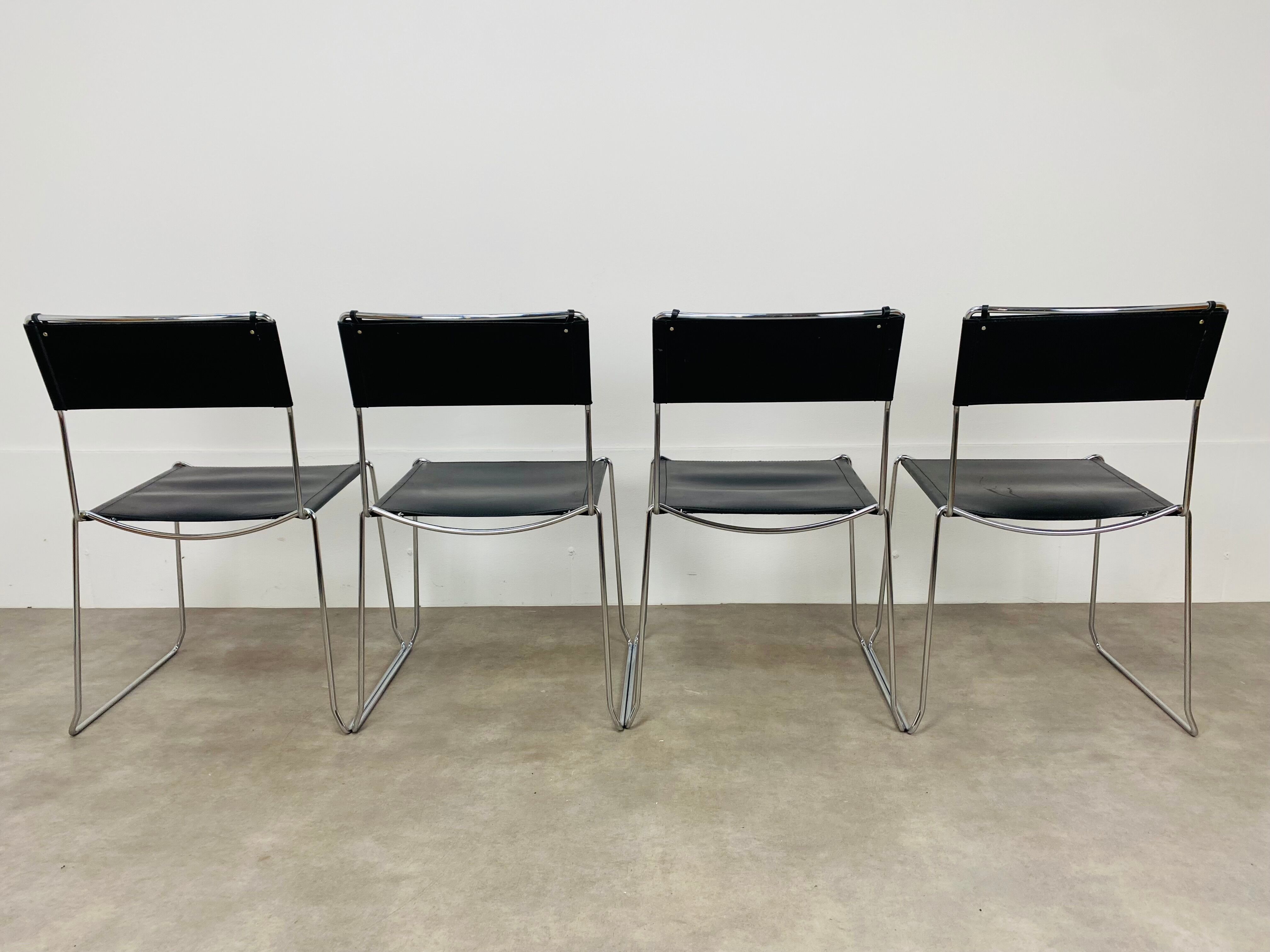4 chairs Spaghetti Giandomenico Belotti black leather for Alias