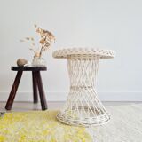 White rattan wicker table or side table