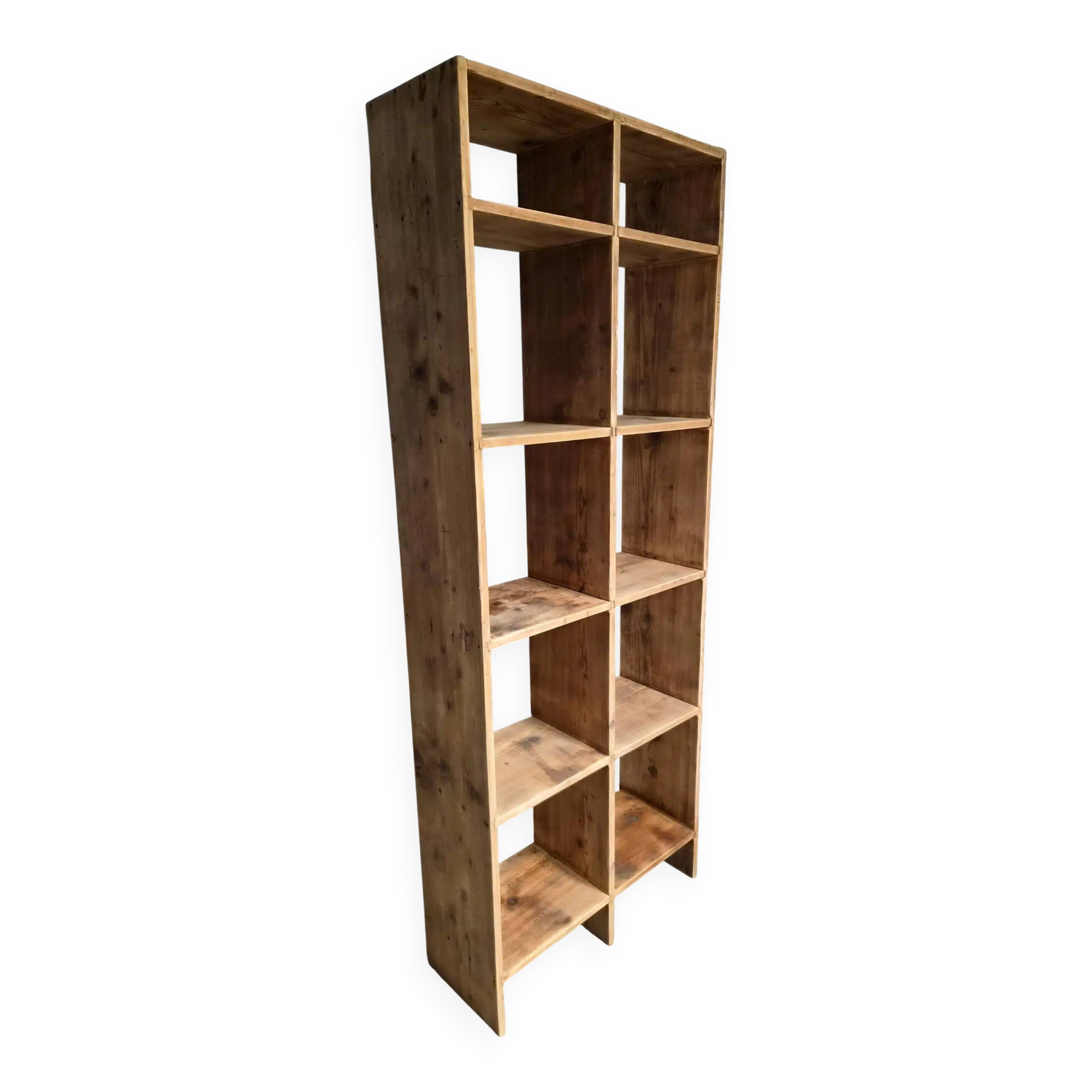 Vintage pine shelf with compartments, room divider, 1950s.