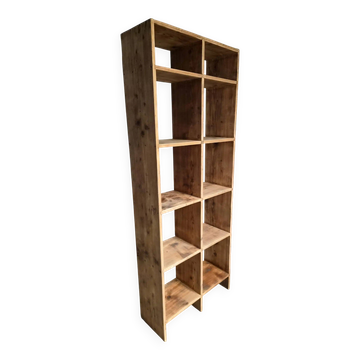 Vintage pine shelf with compartments, room divider, 1950s.