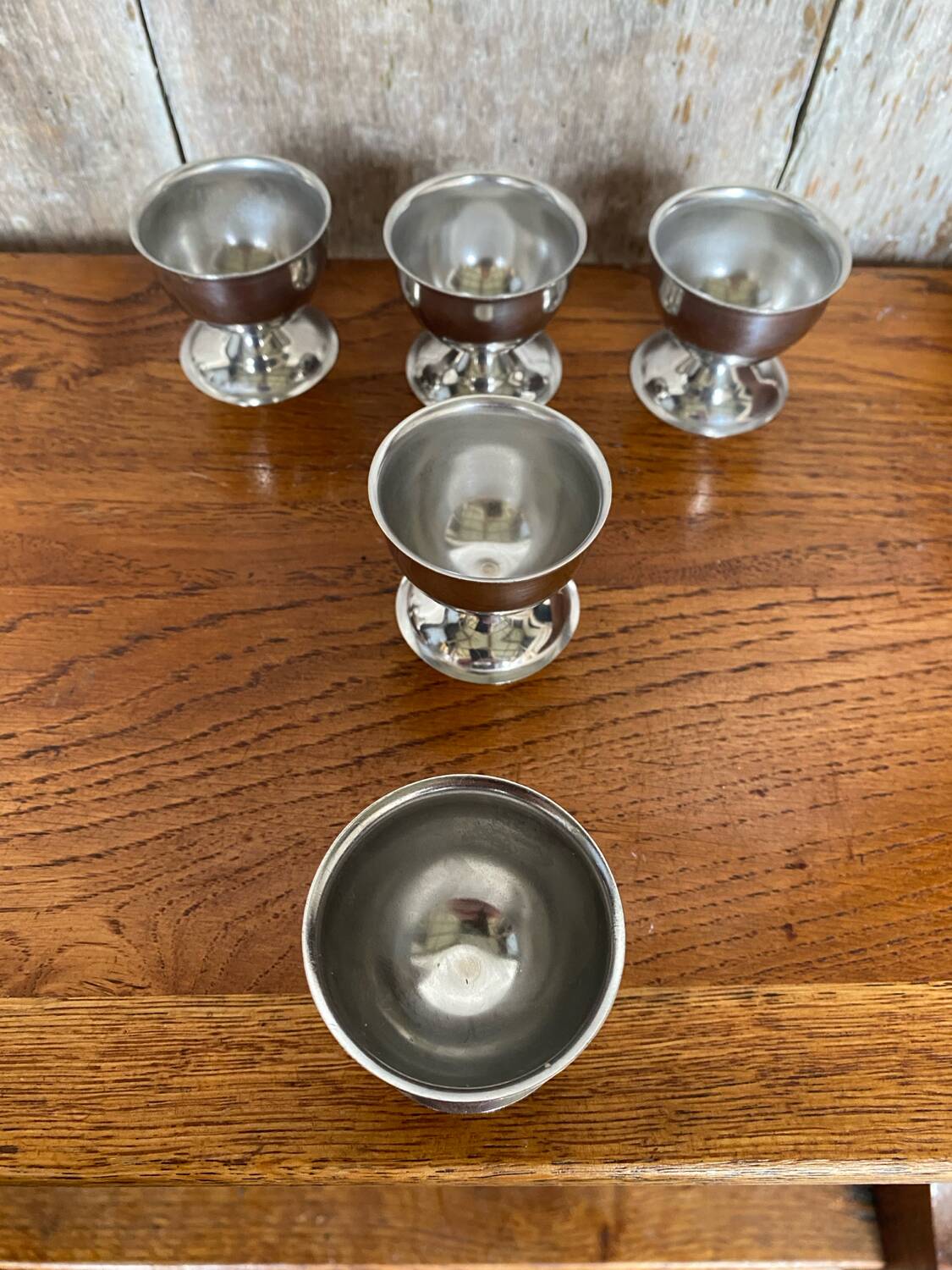 Set of 5 guy degrenne stainless steel egg cups made in france vintage