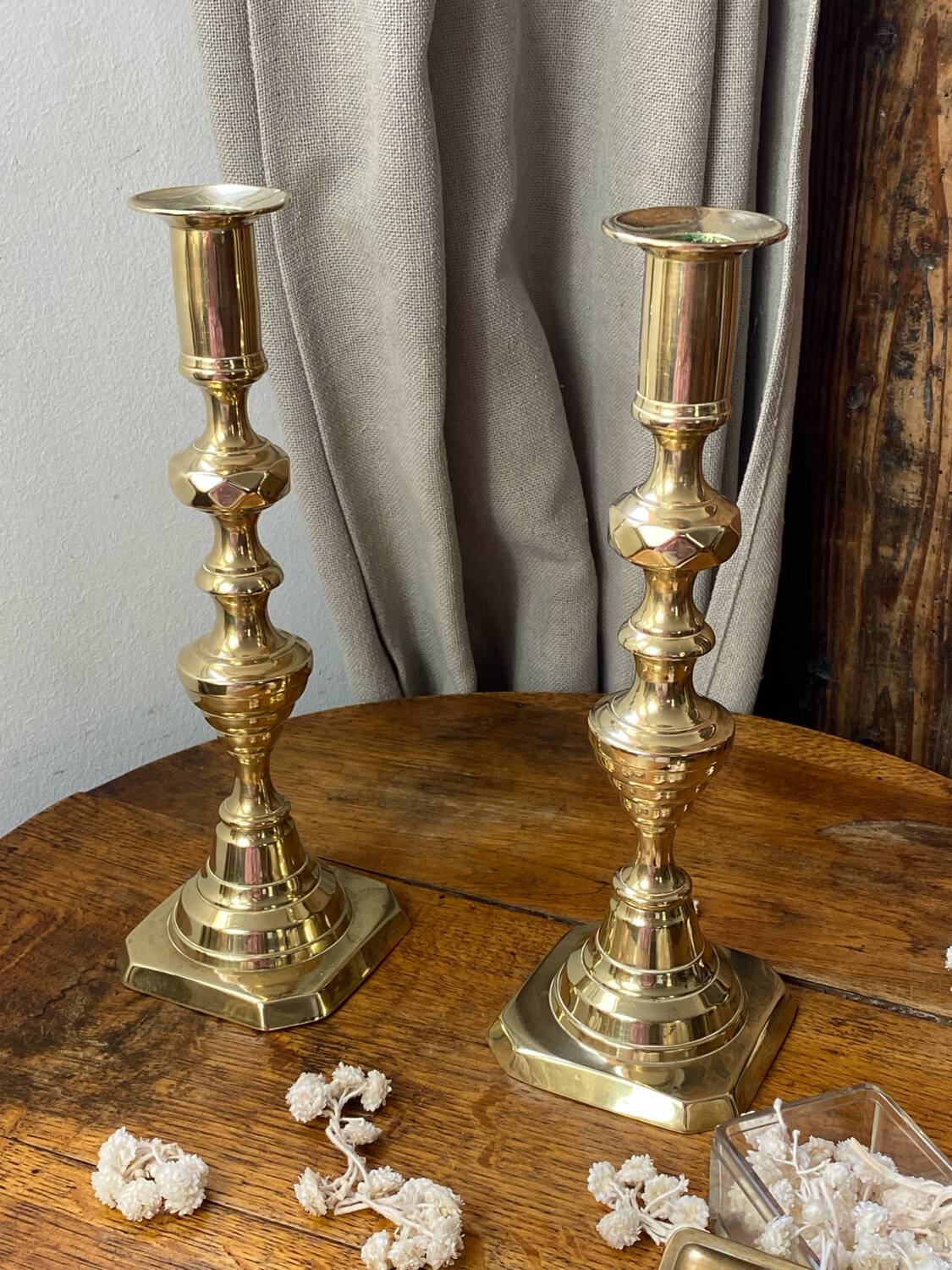 Pair of solid brass candlesticks, Georgian style