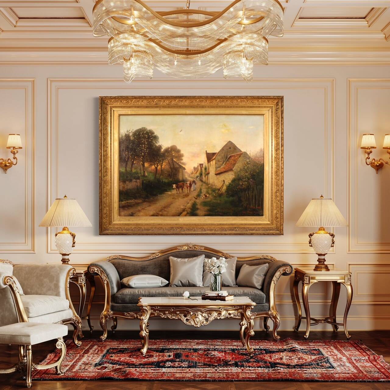 Peinture à l'huile sur toile, signée et datée de 1899, représentant un paysage français.