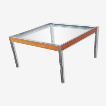 Table basse vintage chrome bois et verre
