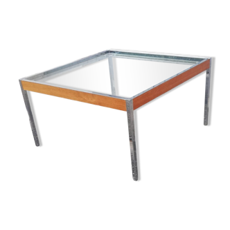 Table basse vintage chrome bois et verre