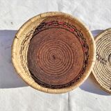 Antique basket with ethnic lid with black/brown and red décor