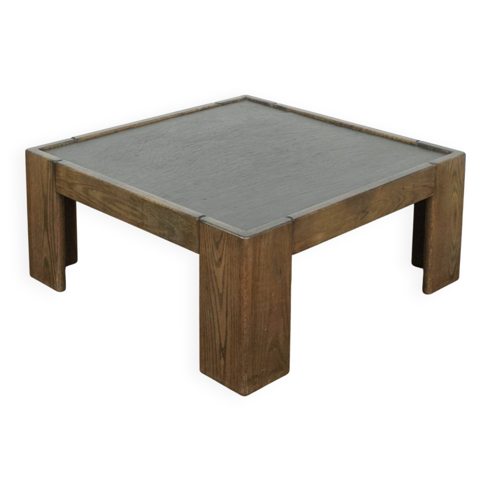 Belgium brutalist oak and stone coffee table