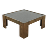 Belgium brutalist oak and stone coffee table