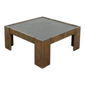 Belgium brutalist oak and stone coffee table