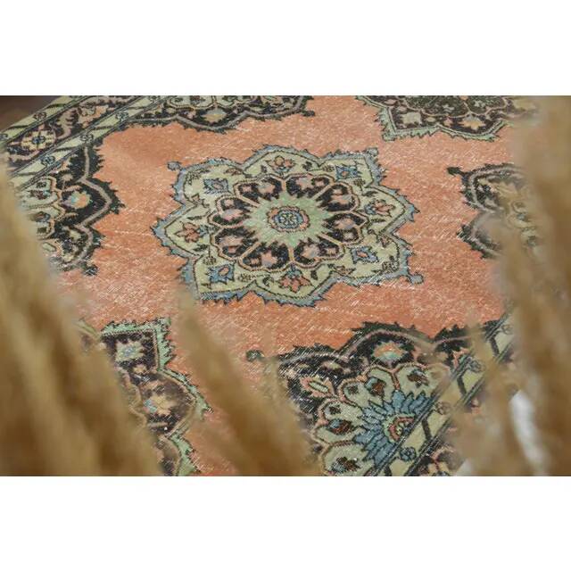 1970s Vintage Turkish Hand-Knotted Wool Cotton Orange Area Rug 138x394