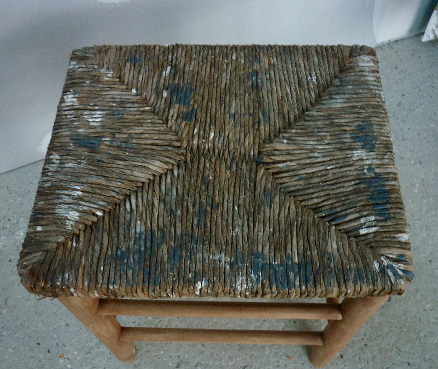 Wooden and straw workshop stool