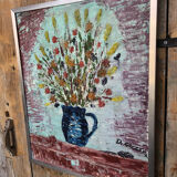 Tableau huile sur toile d cherou vase de fleurs