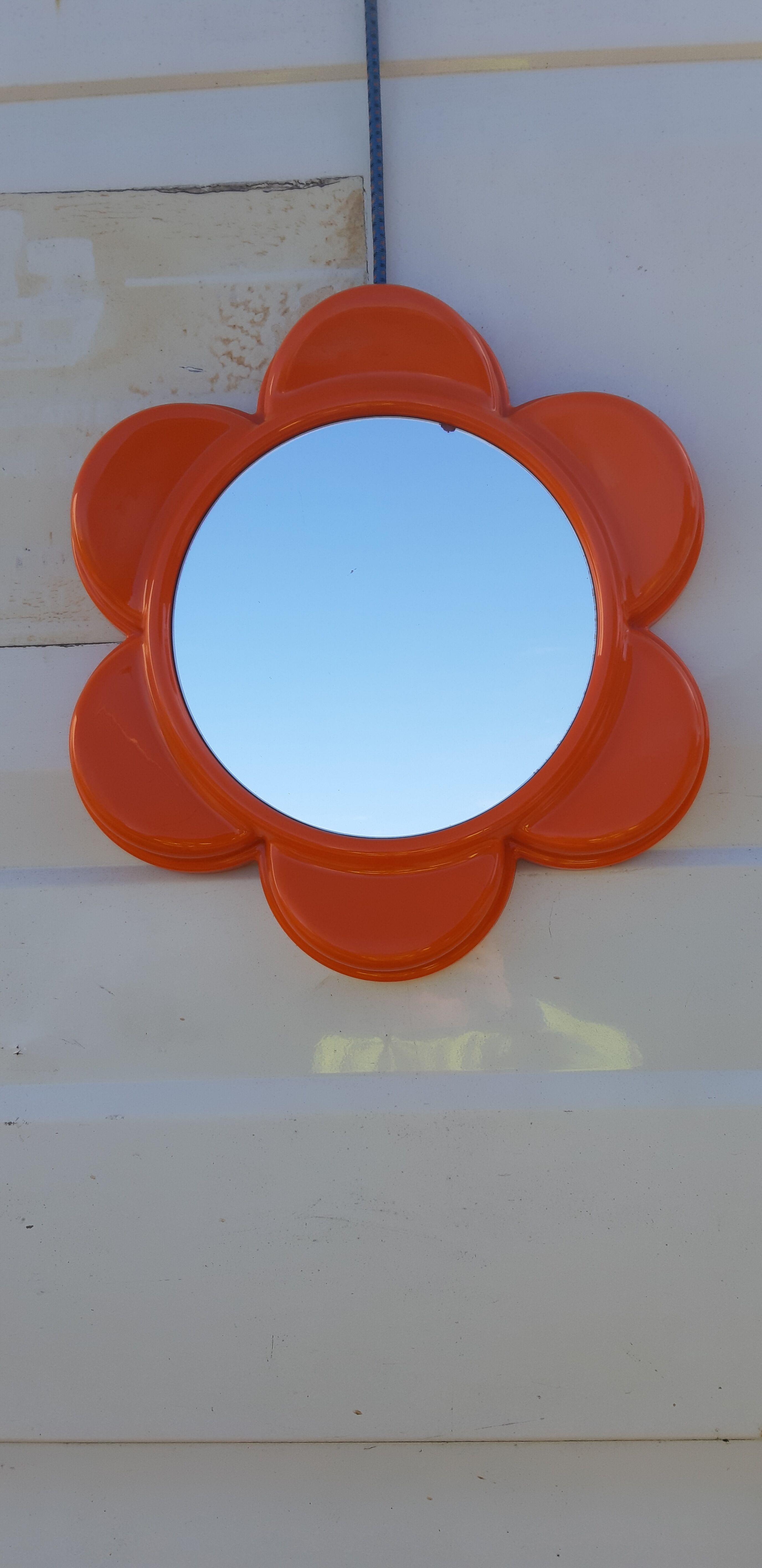 Vintage mirror from the 70s orange plastic flower