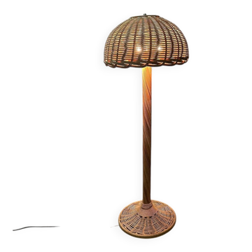 Lampadaire vintage en rotin tressé, France