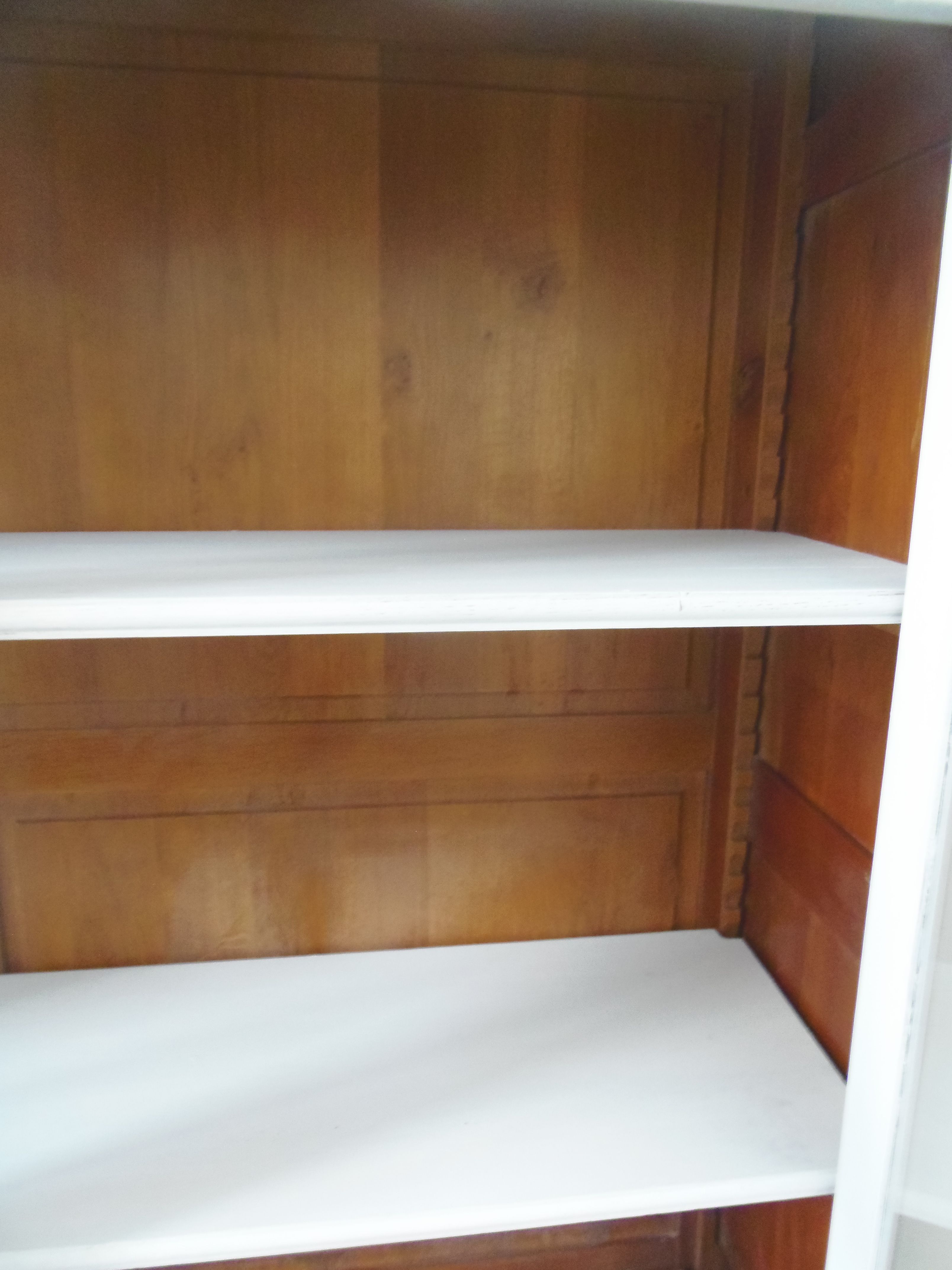 Showcase, bookcase, dresser style louis philippe patinated pearl gray, 2 glass doors.