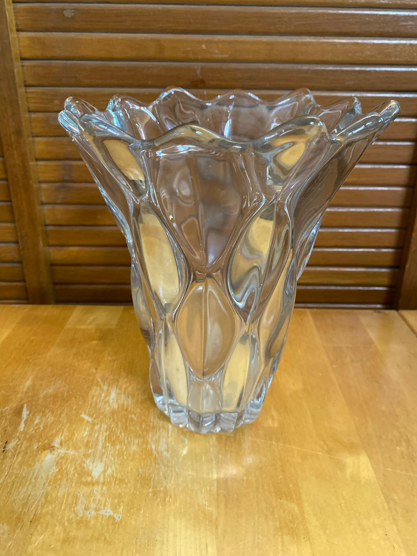 Vintage 1970s Moulded Glass Vase in Corolla Shape with Bubbles