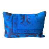 Electric Blue Vintage Turkish Rug Pillow, Hand-Stitched Wool Cushion