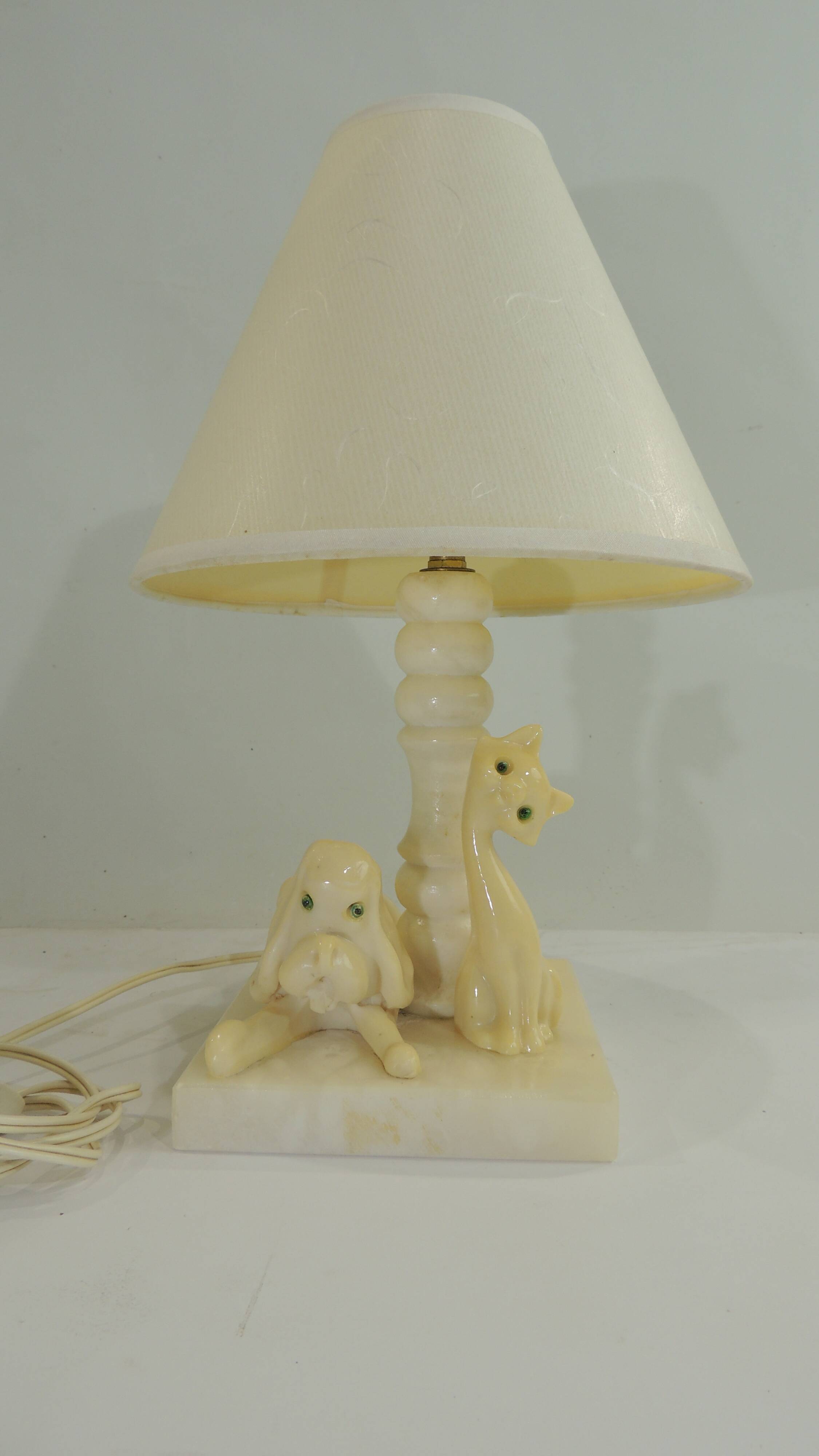 Marble table lamp/animal decor/dog and cat/vintage