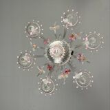 Venetian chandelier in colorless and pink Murano glass, 6 light arms circa 1940