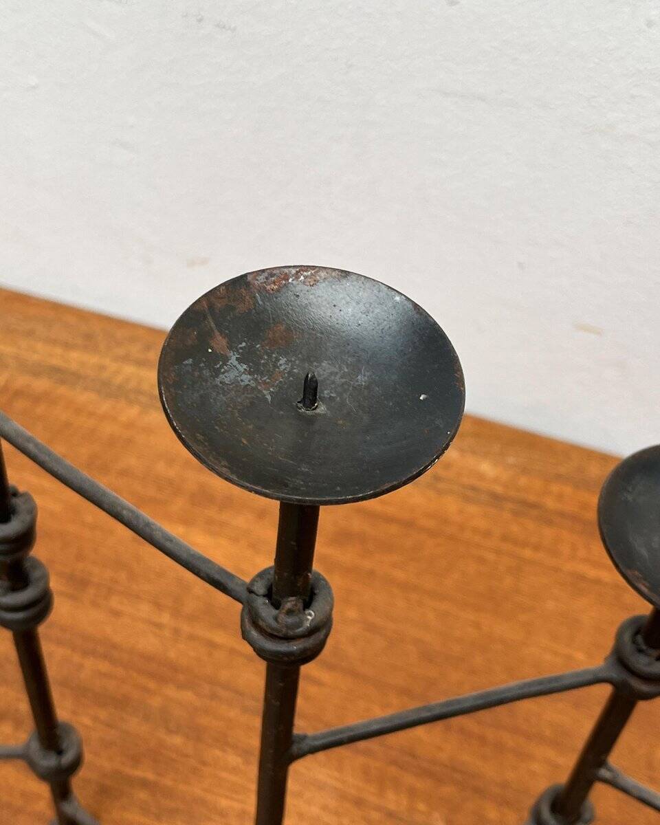 Mid-century brutalist extendable wrought iron floor chandelier, 1960s.