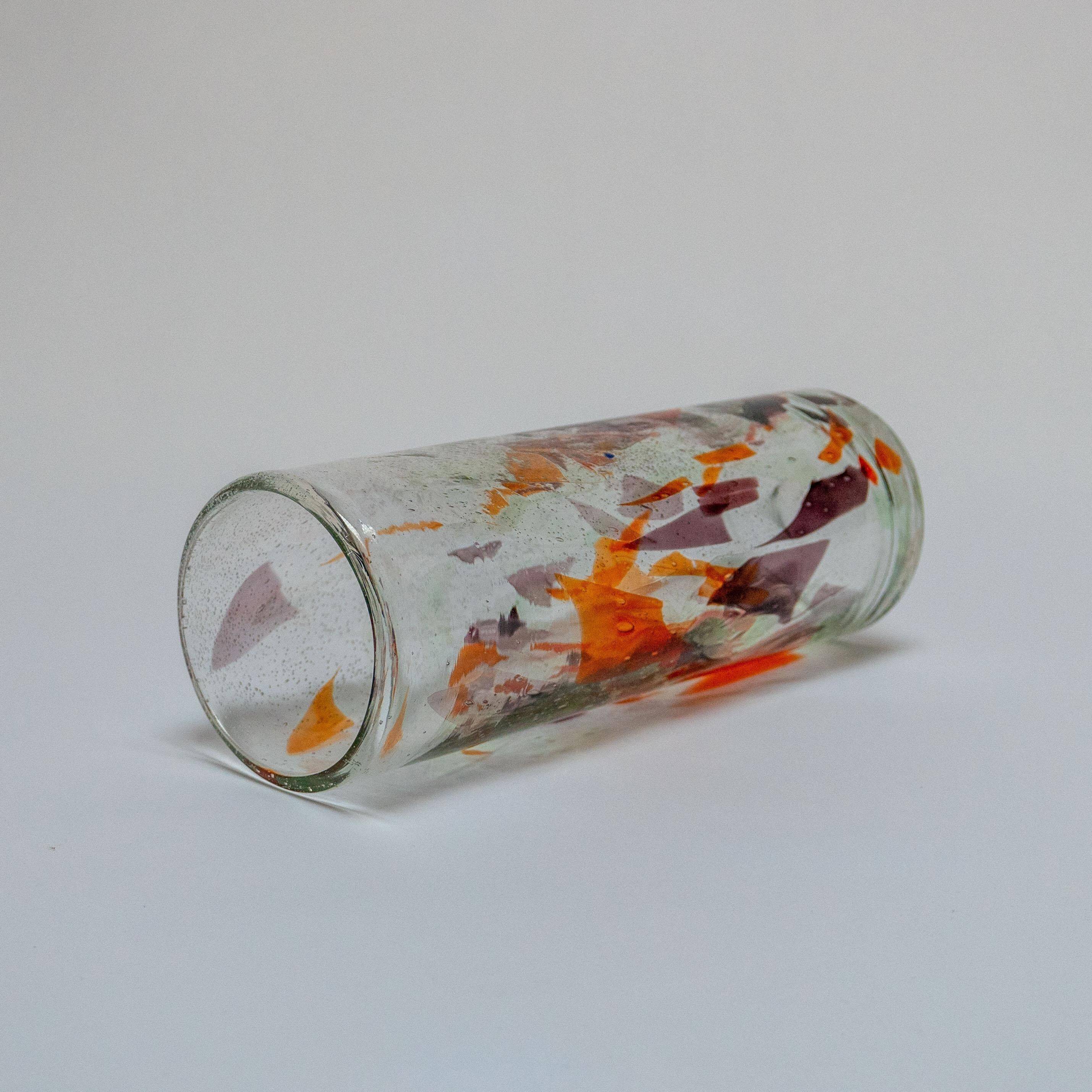 Vintage Tall Italian Vase in Clear Murano Glass with "Mosaic" Flakes Decoration
