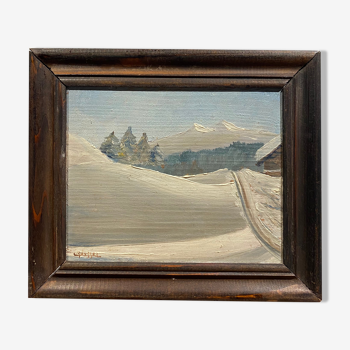 Old painting, snow landscape signed XX century