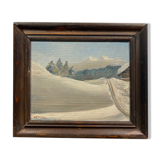 Old painting, snow landscape signed XX century