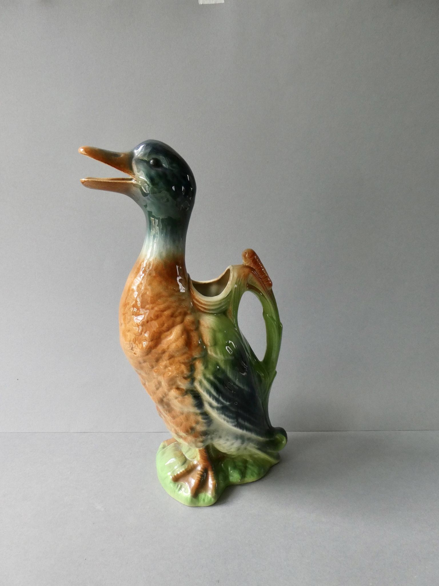 Duck pitcher in slip, Saint Clément France, 1960s